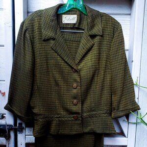 Vintage Green Houndstooth Suit with Peplum Jacket